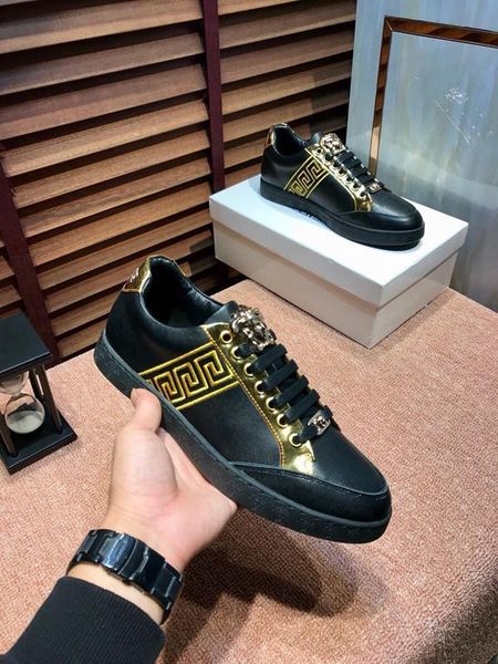 

2020y fashion men's running shoes luxury casual shoes breathable leather classic sneakers low-party shoes, size: 38-45, Black
