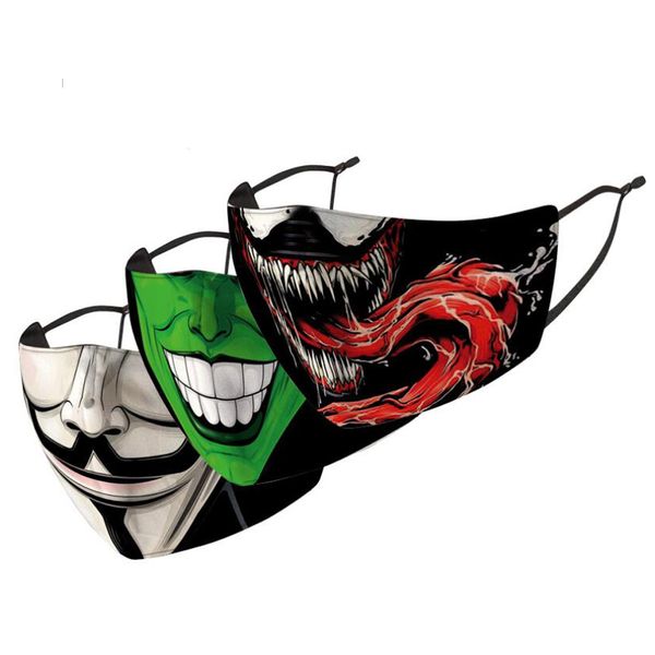

dhl shipping 3d clown printing face mask adlut dust-proof washed windproof dustproof mouth masks fashion face mouth cover 18 style