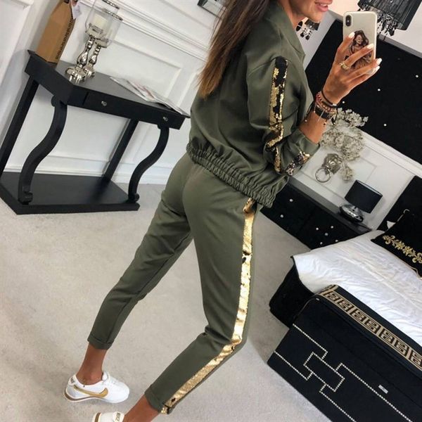 

gold fashion 2020 new design fashion suit set women tracksuit two-piece style outfit sweatshirt sport wear, White