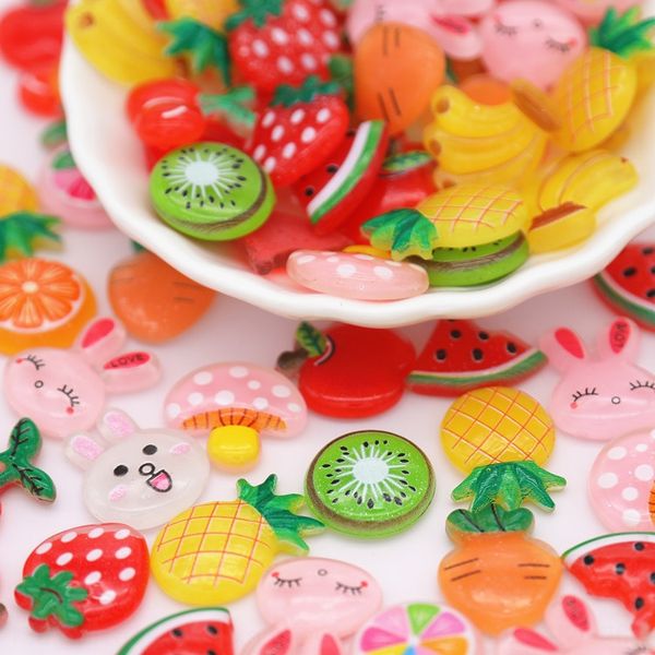 

resin lucky bag children's hairpin hair ring mobile phone shell material cartoon fruit fruit accessories accessories material, Silver