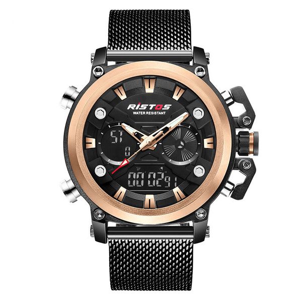 

fashion casual pointer number dual display led alarm clock calendar luminous luxury dress men electronic watch, Slivery;brown