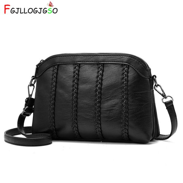 

casual lady crossbody bags women soft pu leather shoulder bags for female mother small black striped weave pattern messenger bag