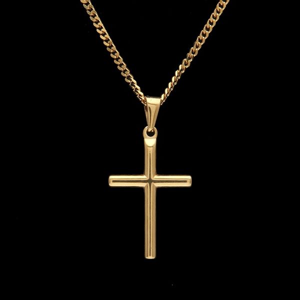 

mens stainless steel cross pendant necklace gold sweater chain necklace new fashion hip hop necklaces jewelry, Silver