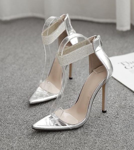 

plus size 35 to 40 41 42 silver rhinestone shoes fashion luxury designer women high heels wedding sandals come with box cs02, Black