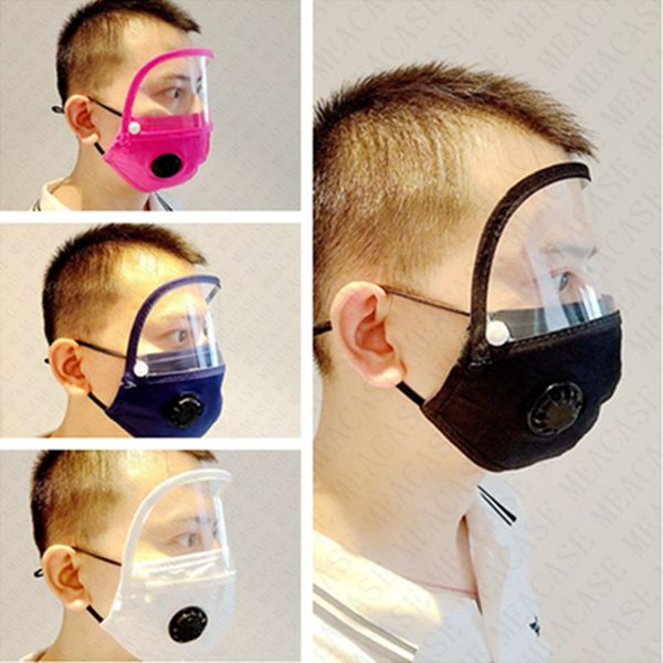 

detachable cotton face mask women men removable eye shield clear visor masks full cover with breathing valve filter pocket slot 2020 d71511, White