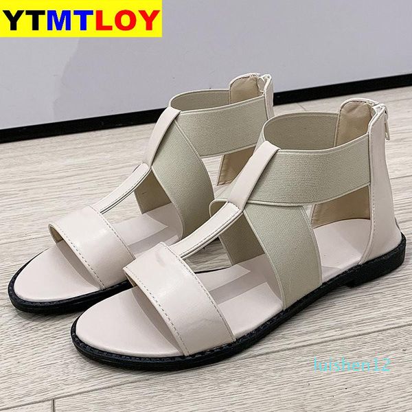 

summer sandals for women 2020 new luxury striptease shoes female white wedges gladiator zip ankle strap flat with crocse l12, Black