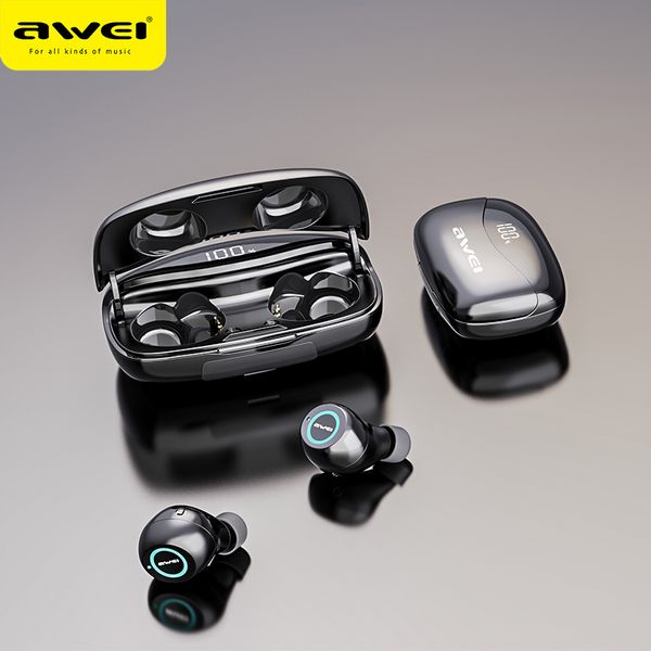 

awei t19 tws 5.0 2500mah led display super bass stereo earbuds noise cancelling waterproof ipx5 with dual mic for gaming,sport
