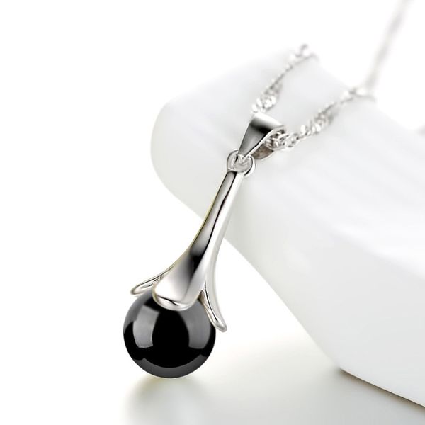 

elegant water drop luck leaf red black stone pearl opal crystal ball pendant necklace jewelry for women s-n135, Silver