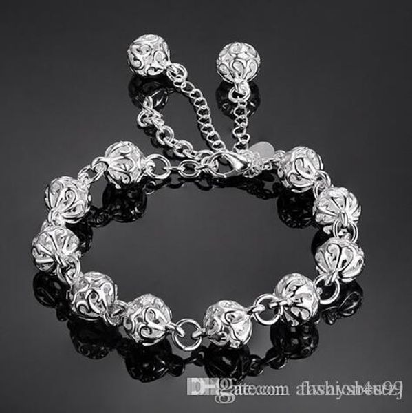 

pop major fashion fashion4u99 fashion cube hollow round beads chain bracelet 925 silver bangle for women girl charm jewelry accessories, Gray