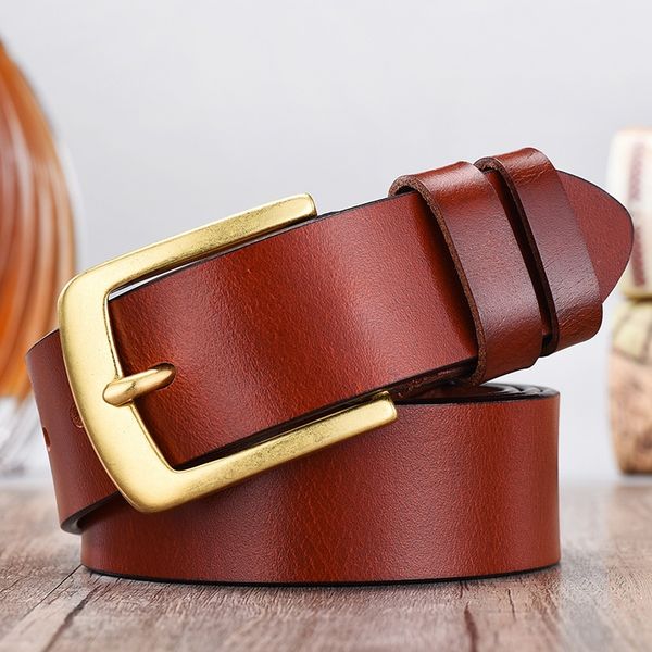 

men's head leather pin buckle all-match casual wide cowhide belt men's trousers belt, Black;brown
