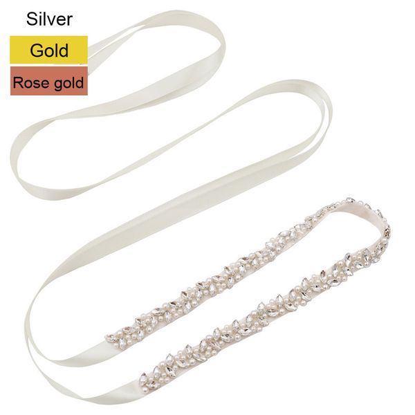 

jlzxsy handmade thin crystal pearl bride girdle rhinestone belts for wedding dresses wedding accessories(silver,gold,rose gold, Black;brown