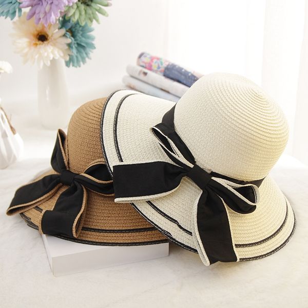 

korean straw sun style fashion big bow sunshade fashionable outdoor sun straw hat big edge brim female summer beach hat, Blue;gray