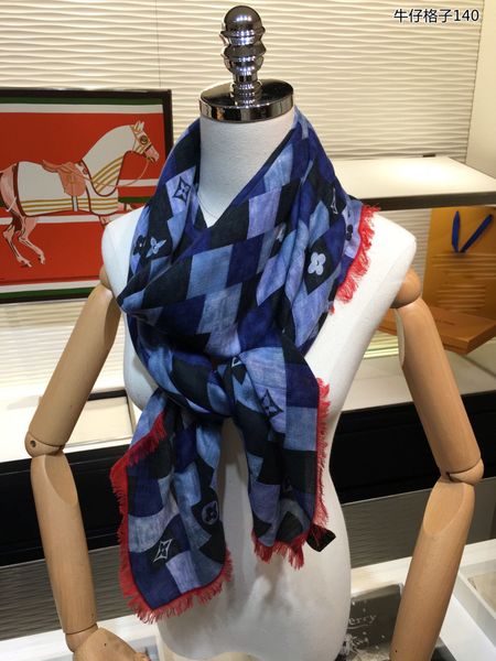 

denim check square scarf designer scarf bucket hat hats baseball cap women luxury designer scarves silk designer head scarf, Blue;gray