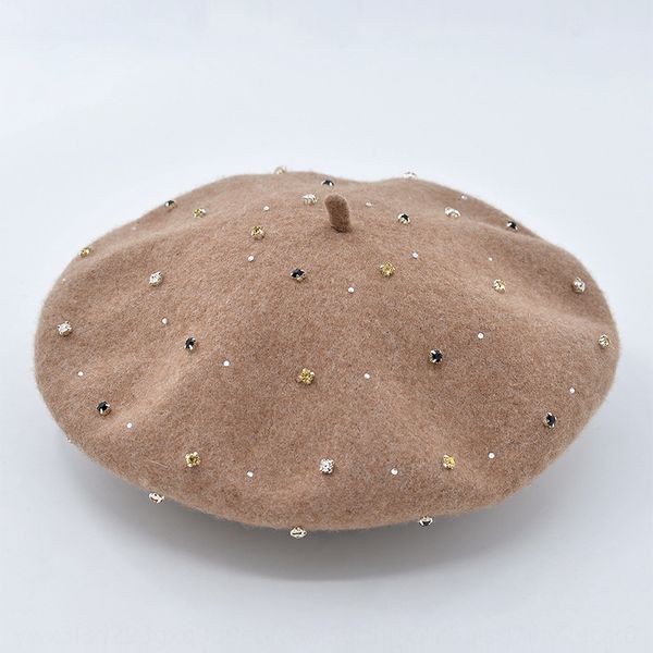 

korean new handmade sewing colored diamond woolen woolen painter's qing huan painter's hat beret beret same style diamond bud hat, Blue;gray