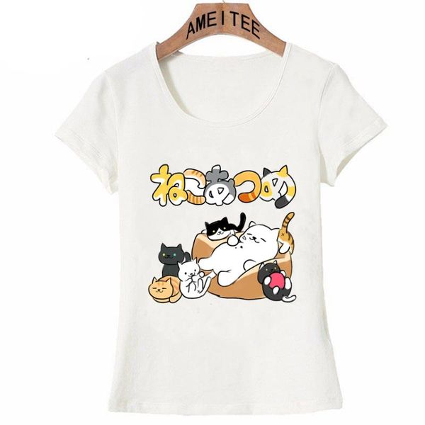 

мода мультфильм неко atsume сонный kitties футболка партия женщины футболка забавный японский аниме cat печать повседневный tops cute girl t, White