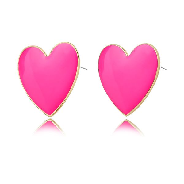 

heart stud earrings big colorful enamel cute post earrings women girls girlfriend valentines day fashion jewelry gift, Golden