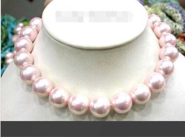 

18" 16mm pink round south sea shell pearls necklace, Silver
