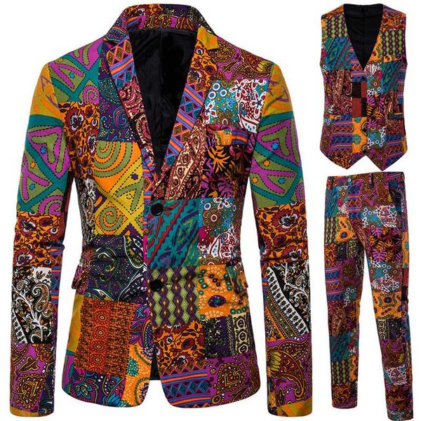 

men's suits & blazers suit men blazer with pants and vest everyday casual print plus sizecostume homme luxe, White;black