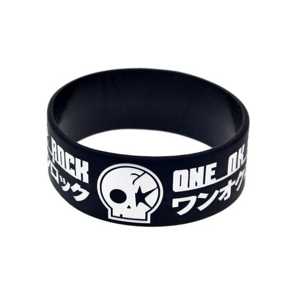 

1pc one ok rock silicone wristband black one inch wide, Golden;silver