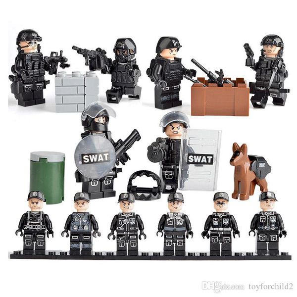 

new arrival 6 pcs lot military special forces tactics assault policeman cod swat figure with weapons building block bricks toy for children