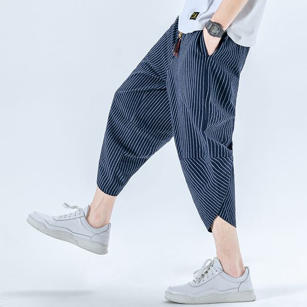

2020 summer cotton harem pants men casual hip hop trousers drawstring cross bloomers calf-length pants joggers streetwear, Black