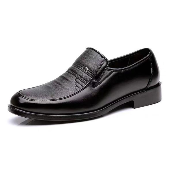 

men leather shoes autumn father business rubber formal dress shoes work office shoes for men pu leather loafers, Black