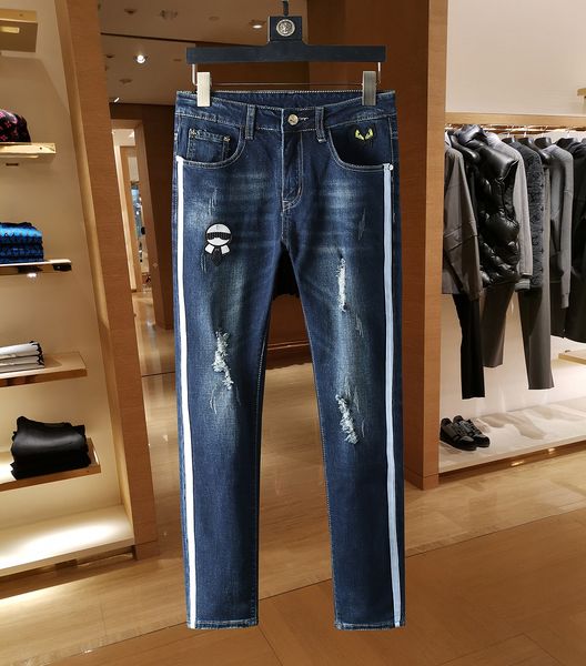 

classics style luxury summer fashion mens aodi jeans stretch fabric slim high-grade designer simple generous casual style size 29-38, Blue