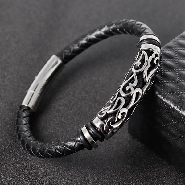 

ale men leather bracelets titanium steel bangles men's jewelry cowhide braided trendy bracelet armband pulsera hombre, Red;blue