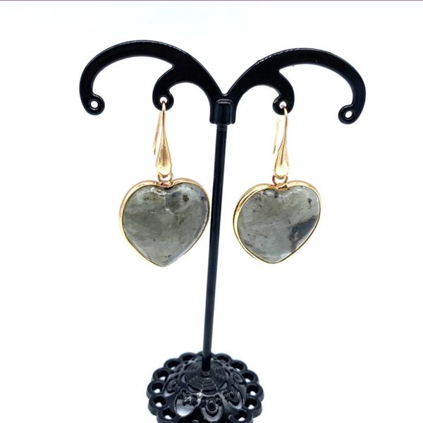 

10 pairs gold plated love heart labradorite stone dangle earrings for women black agate romantic style jewelry, Silver