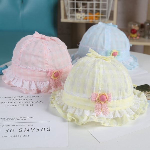 

2019 baby 2019 drawstring cap baby girl rope-pulling cap girl children's basin children's korean princess hat drawstring basin hat, Blue;gray