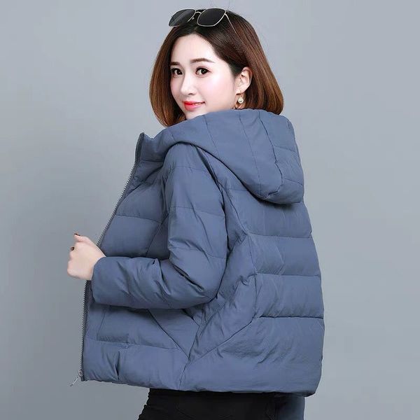 

2020 new solid pocket cotton loose warm parkas female fashion padded coats korean soft jacket solid overcoat feminino w410, Black