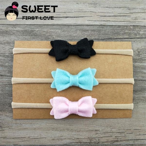 

hair accessories lovely solid handmade headband non-woven bow headbands with soft elastic nylon band customized for girls, Slivery;white
