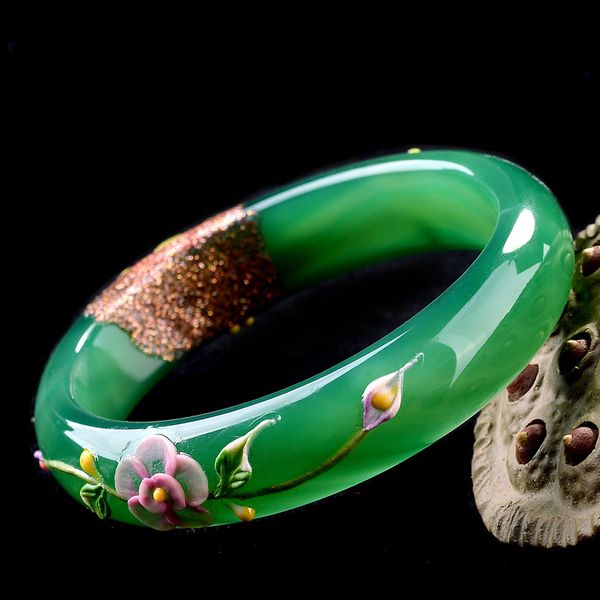 

bangle natural green bracelets colored drawing peacock and flower bangles gift for women jades jewelry, Black