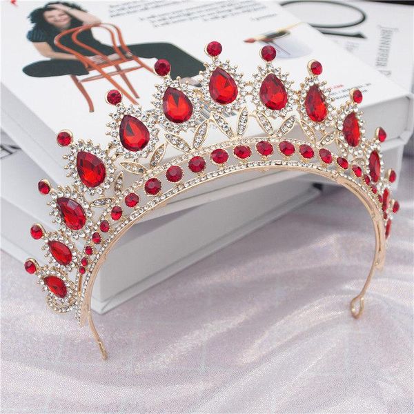 

gorgeous headbands vintage baroque tiaras for queen bride red crystal crowns bridal wedding hair jewelry head accessories t200522, Slivery;golden