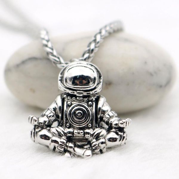 

astronaut pendant necklace meditation spaceman link beaded rope chain couple necklace, Silver