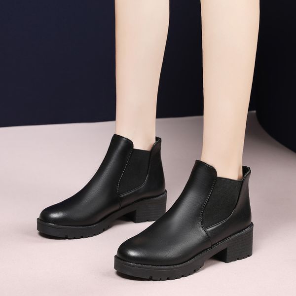

woman flat boots booties ladies shoes winter footwear boots-women round toe luxury designer low 2020 mid-calf rubber, Black