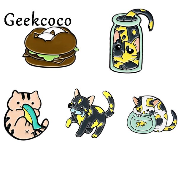 

j1377 geekcoco cartoon pin badges brooch kawaii cat lapel pin for clothes on the backpack jewelry for kids gifts, Gray