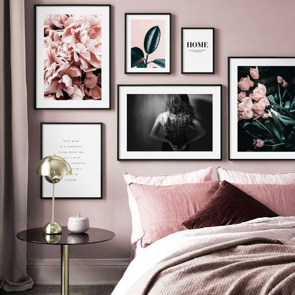 

peony tulip flower leaf girl wall art canvas painting nordic posters and prints vintage wall pictures for living room decor