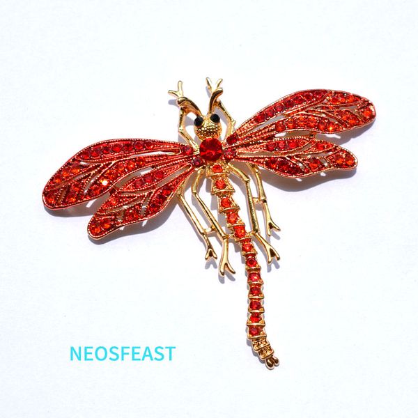 

elegant jewelry dragonfly rhinestone brooches women delicate painted pin insect brooch red color ladies bridal dress accessories, Gray