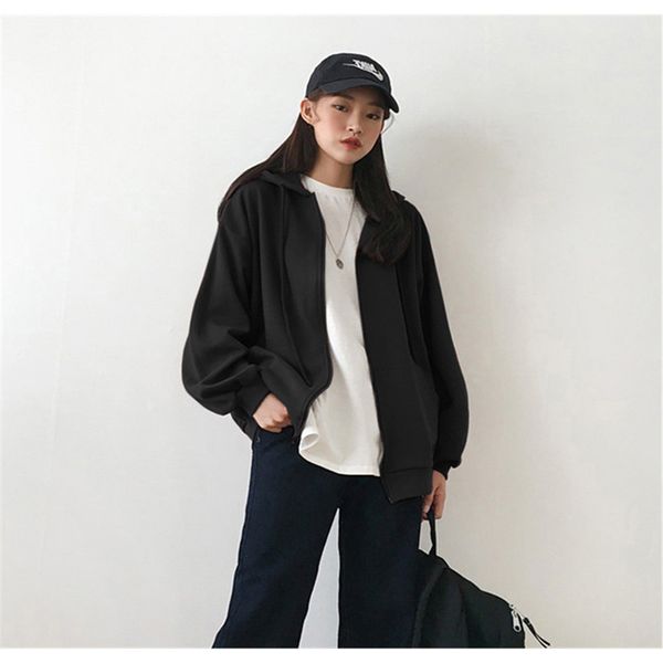 

women's hoodies & sweatshirts zip up hoodie oversized long sleeve loose thick for women female femmes sweetshirts plus size sweet, Black