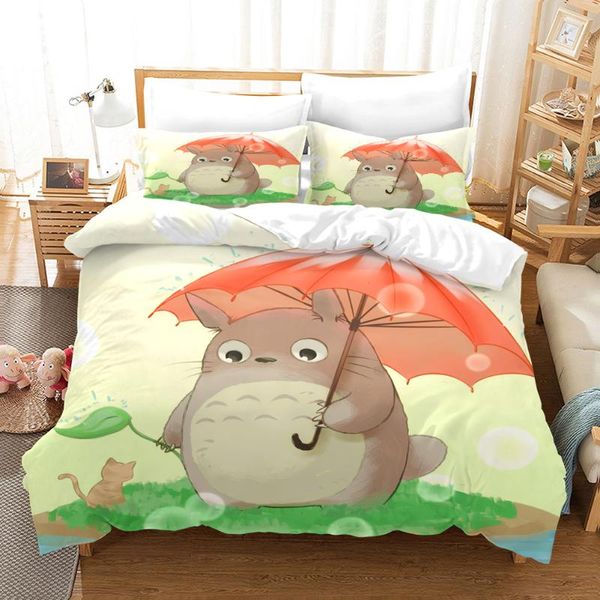 

new cartoon totoro 3d print bedding set duvet covers pillowcases anime comforter bedclothes cartoon bed linen 02