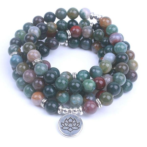 

108 mala healing bracelet natural india agates bracelet buddha lotus om yoga jewelry 5 laps bracelets 108 mala beads necklace, Black