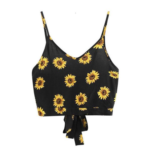 

cropwomen sunflower black vest women animal print self tie back v neck print floral crop cami camisole blouse, White