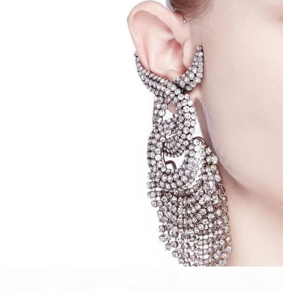 

new big stone rhinestone exaggerated tassel designers for women super shiny tassel fringe silver designers hanging pending jewelry