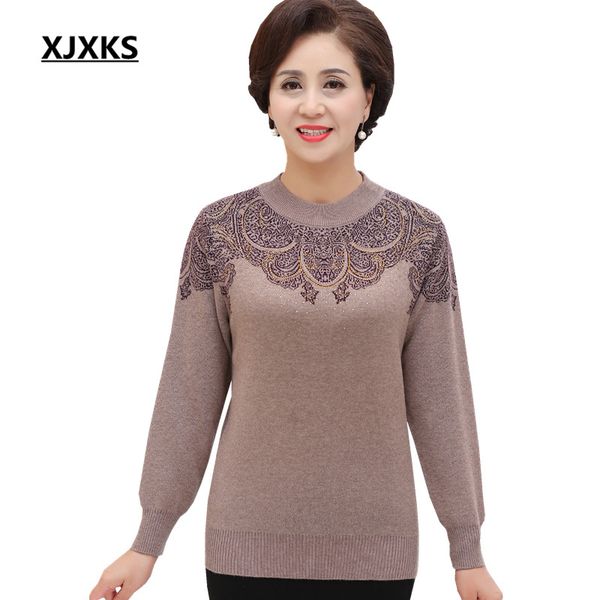 

xjxks 2020 new winter thick warm warm cashmere sweater women pullover loose plus size fashion diamond printed women, White;black