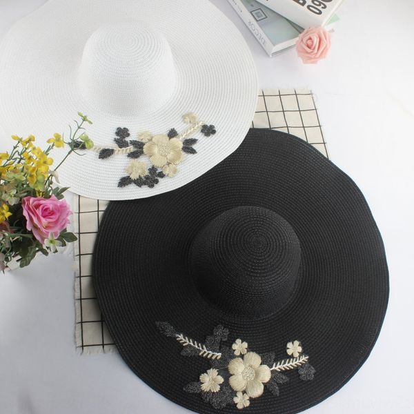 

female summer straw straw cornice elegant oversized flower beach outdoor all-match sun hat large eaves hat, Blue;gray