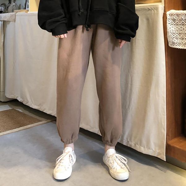 

женские брюки эластичный пояс плюс бархатные толстые свободные брюки повседневные дикие сплошной цвет тонкий эластичный спорт ножки 2020 нов, Black;white