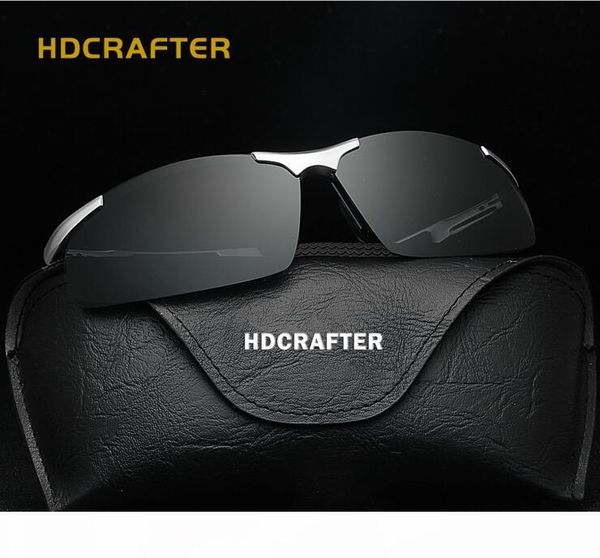 

hdcrafter new polarized sunglasses men without frame aluminum and magnesium sports driving mirror riding glasses e300 with glasses box, Black