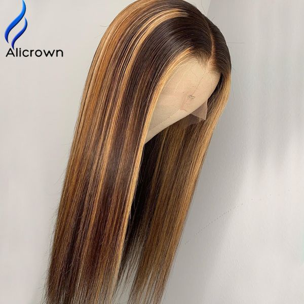 

alicrown highlight lace front human hair wigs for women ombre deep 13*6 150% density lace wigs non-remy middle ratio, Black