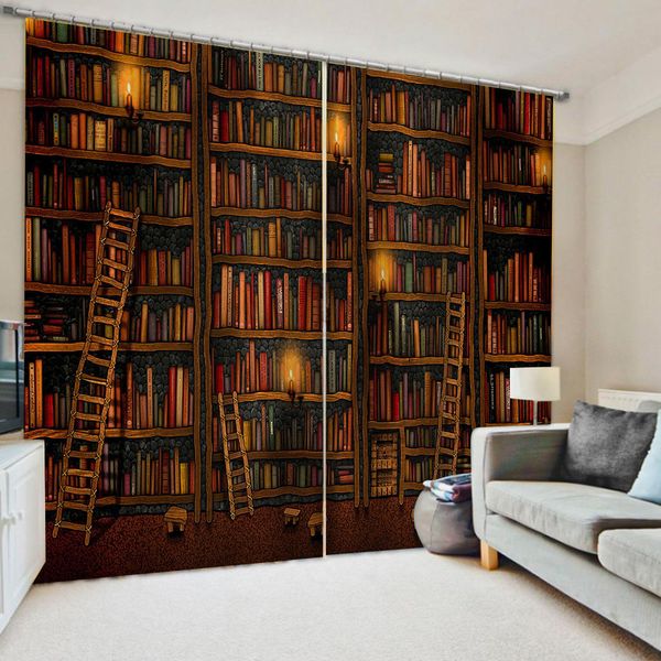 

home decoration blackout 3d curtain stereoscopic lifelike brown bookself curtains drapes cortinas